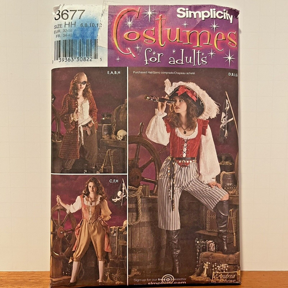 Simplicity 3677 Costume Pattern Cosplay Pirate Coat Pants Adult Sz HH 6-12 Uncut